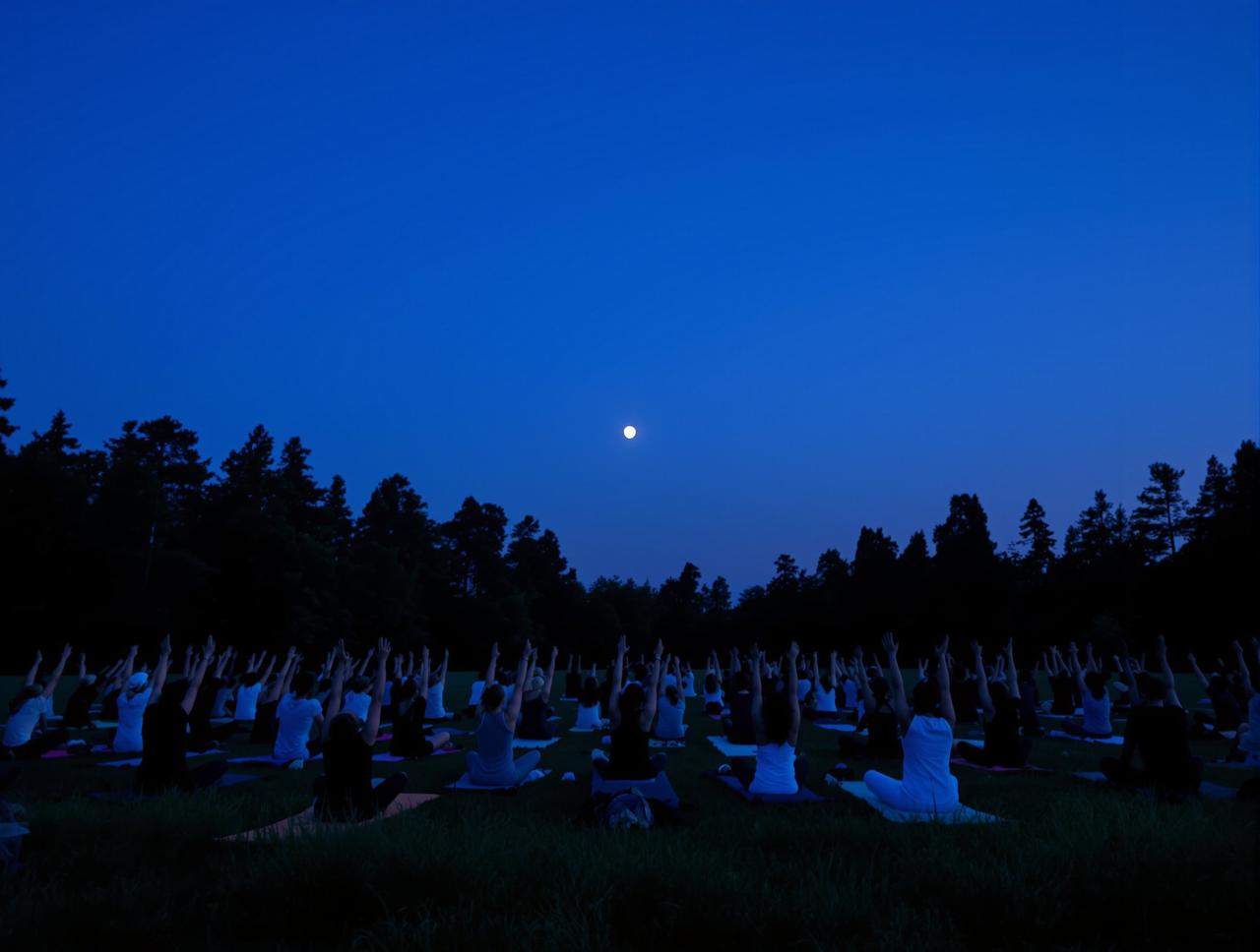 月光瑜伽:满月之夜草地上的千人冥想